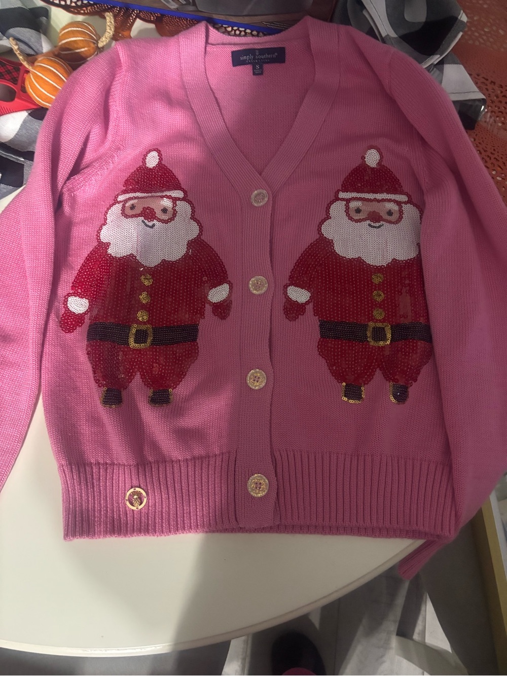 Simply Southern Pink Sequin Santa Cardigan